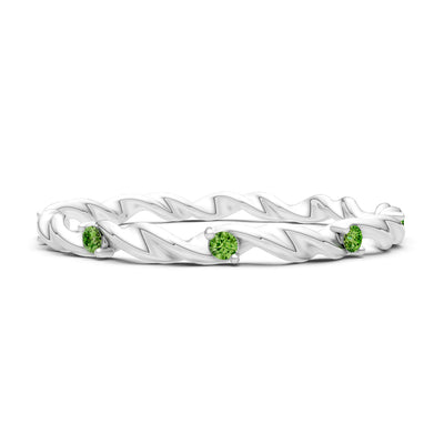 Peridot Dainty Rope Twist Gemstone Band – Round