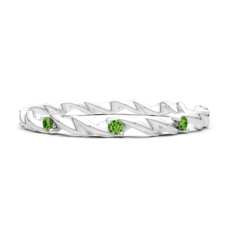 Peridot Dainty Rope Twist Gemstone Band – Round