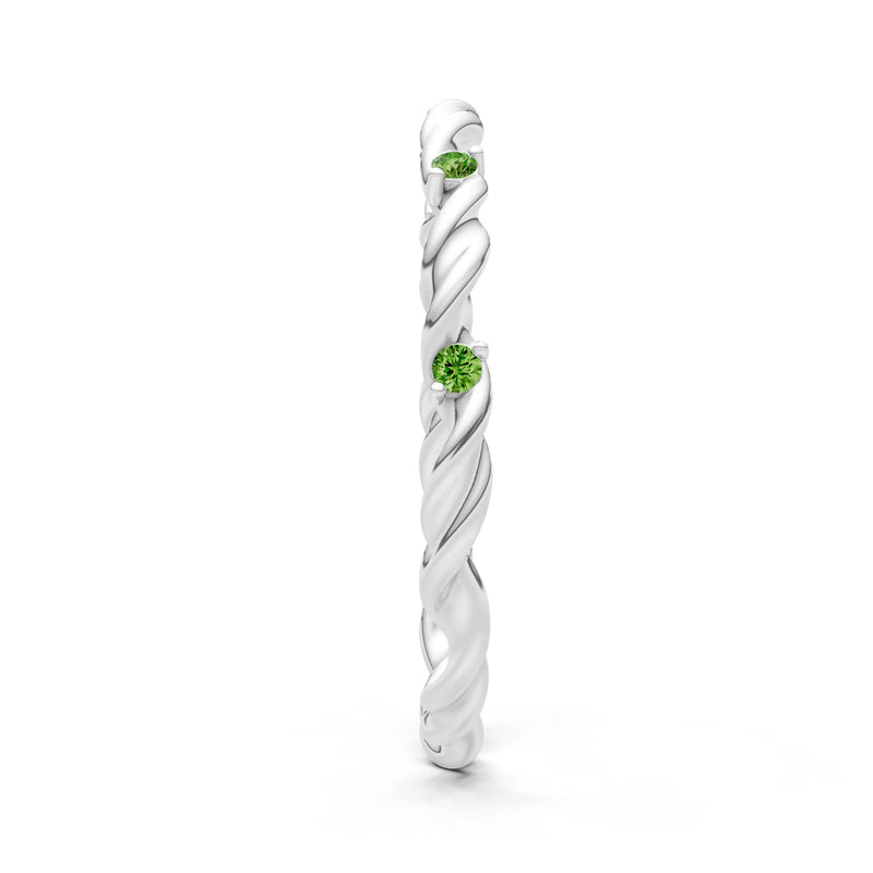 Peridot Dainty Rope Twist Gemstone Band – Round