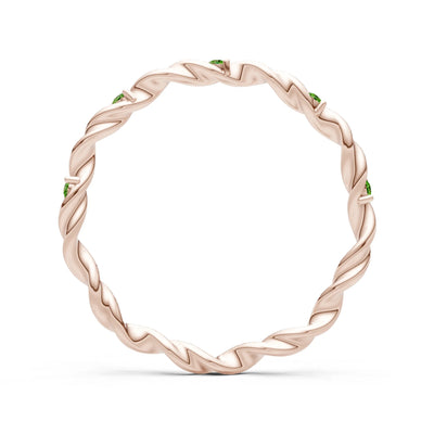 Peridot Dainty Rope Twist Gemstone Band – Round