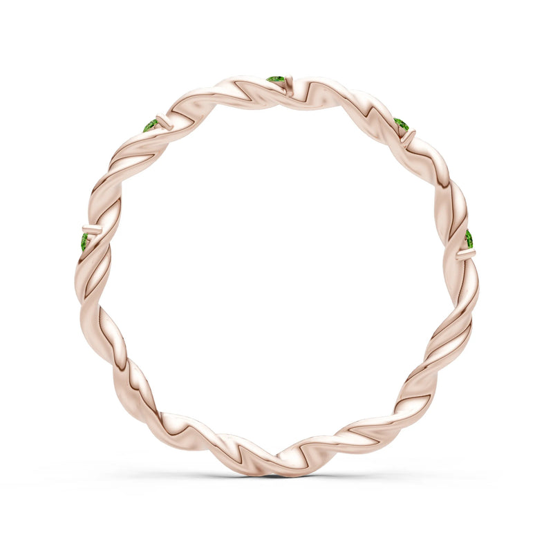 Peridot Dainty Rope Twist Gemstone Band – Round