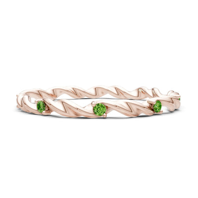 Peridot Dainty Rope Twist Gemstone Band – Round
