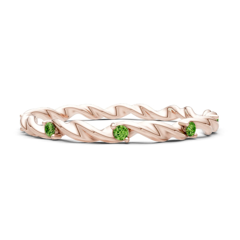 Peridot Dainty Rope Twist Gemstone Band – Round
