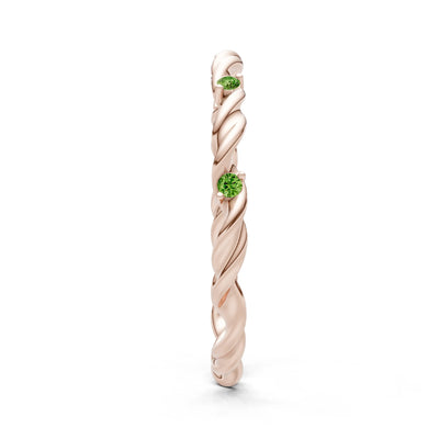 Peridot Dainty Rope Twist Gemstone Band – Round