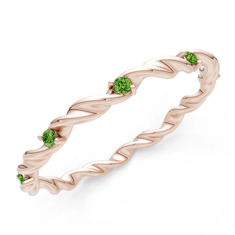 Peridot Dainty Rope Twist Gemstone Band – Round