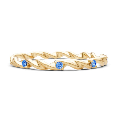 Swiss Blue Topaz Dainty Rope Twist Gemstone Band