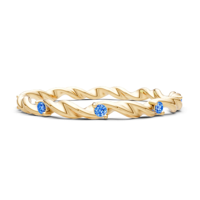 Swiss Blue Topaz Dainty Rope Twist Gemstone Band