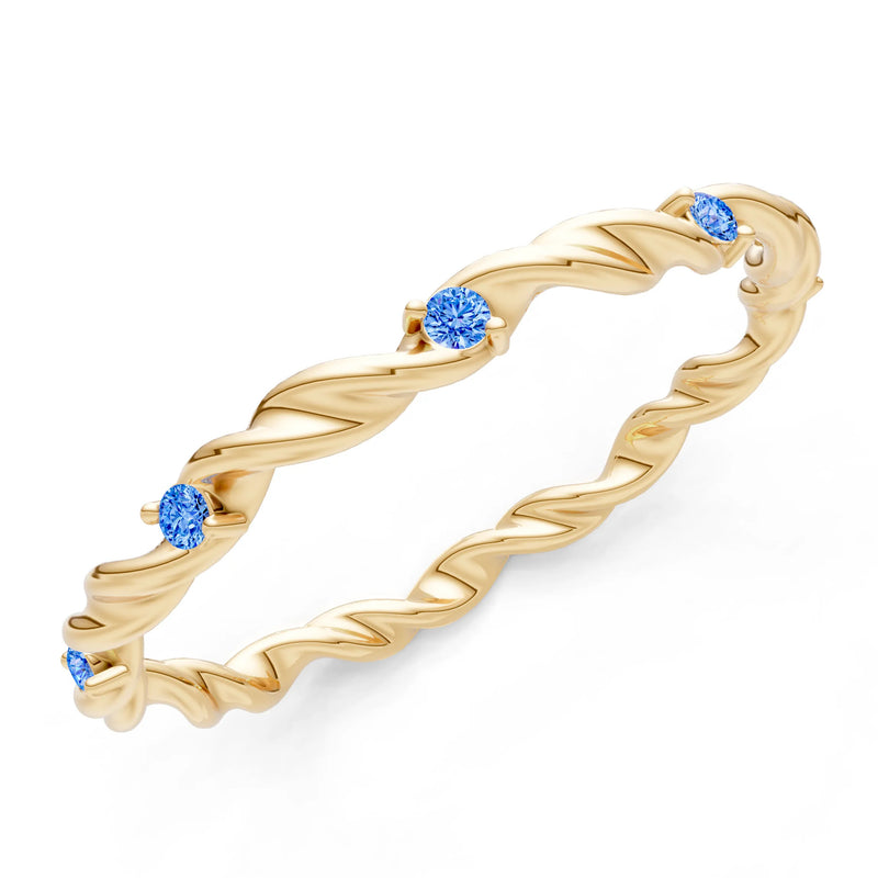 Swiss Blue Topaz Dainty Rope Twist Gemstone Band
