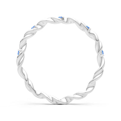 Swiss Blue Topaz Dainty Rope Twist Gemstone Band