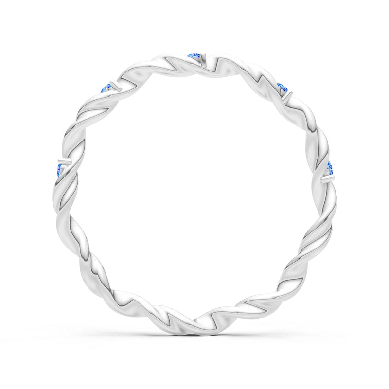 Swiss Blue Topaz Dainty Rope Twist Gemstone Band