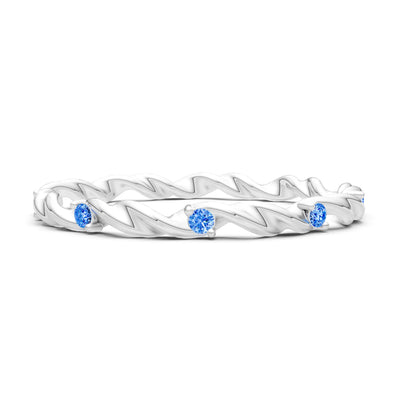 Swiss Blue Topaz Dainty Rope Twist Gemstone Band