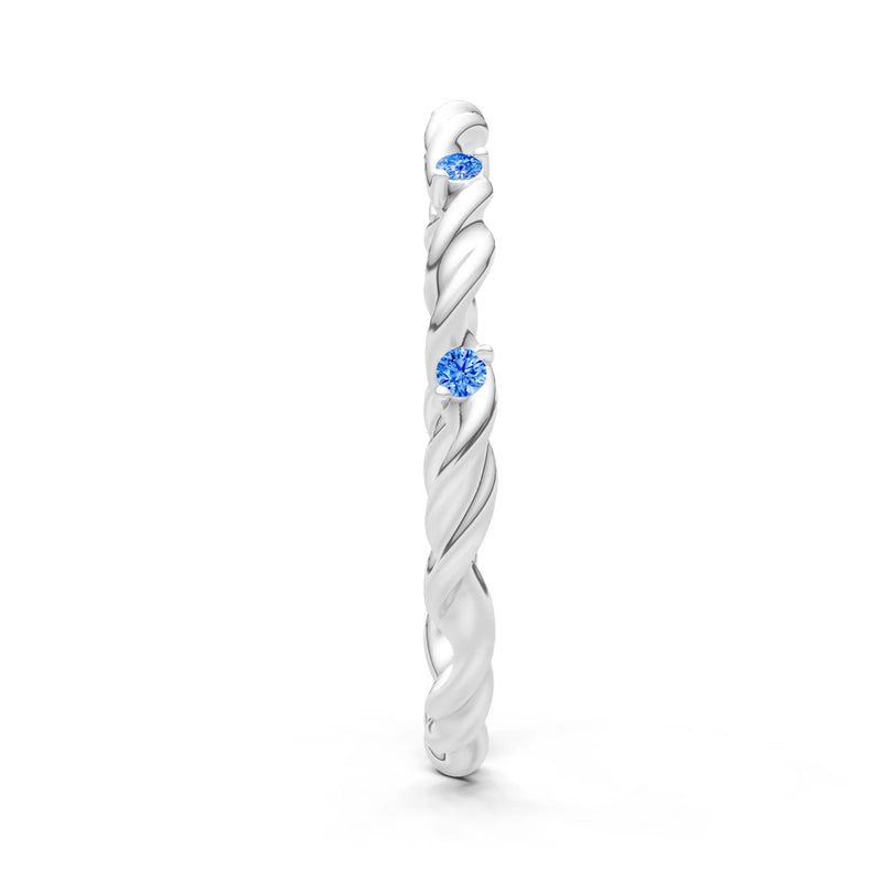 Swiss Blue Topaz Dainty Rope Twist Gemstone Band