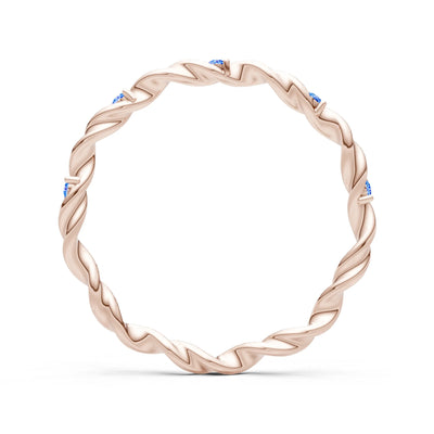 Swiss Blue Topaz Dainty Rope Twist Gemstone Band