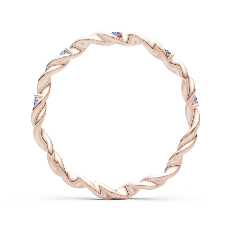 Swiss Blue Topaz Dainty Rope Twist Gemstone Band