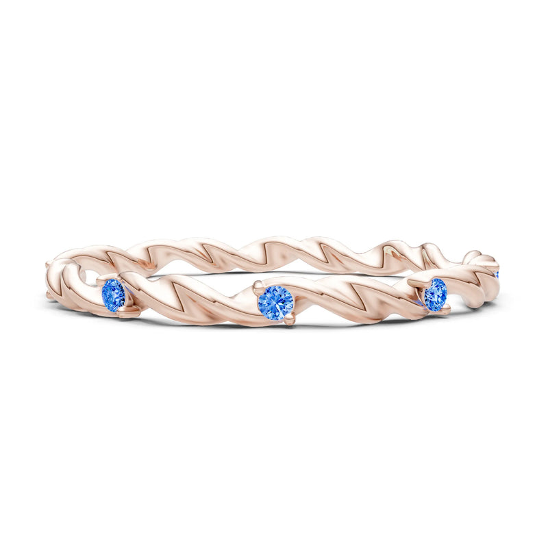 Swiss Blue Topaz Dainty Rope Twist Gemstone Band