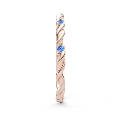 Swiss Blue Topaz Dainty Rope Twist Gemstone Band
