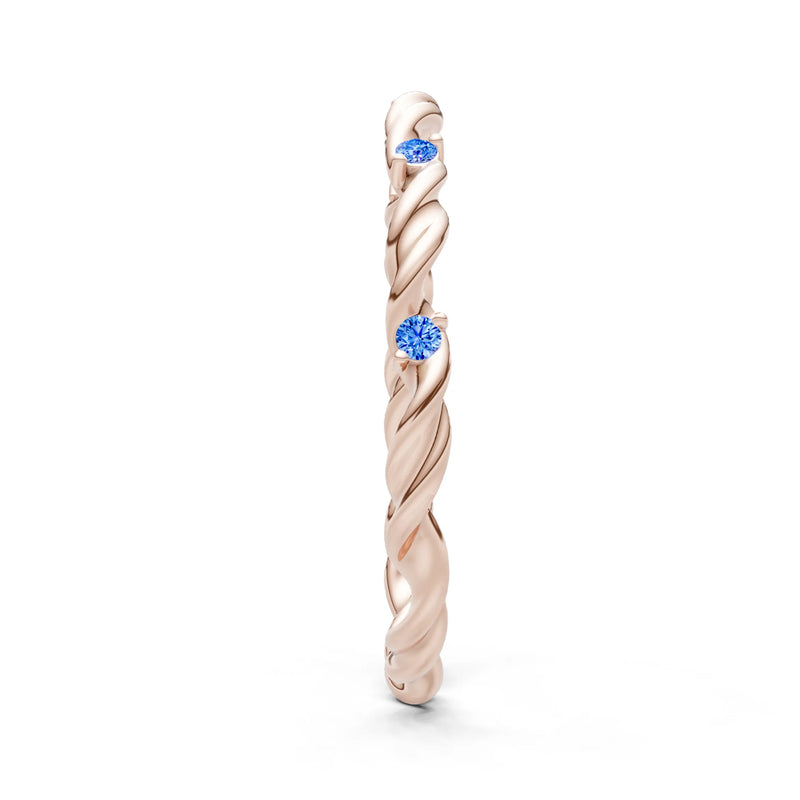Swiss Blue Topaz Dainty Rope Twist Gemstone Band