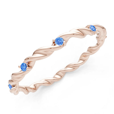 Swiss Blue Topaz Dainty Rope Twist Gemstone Band