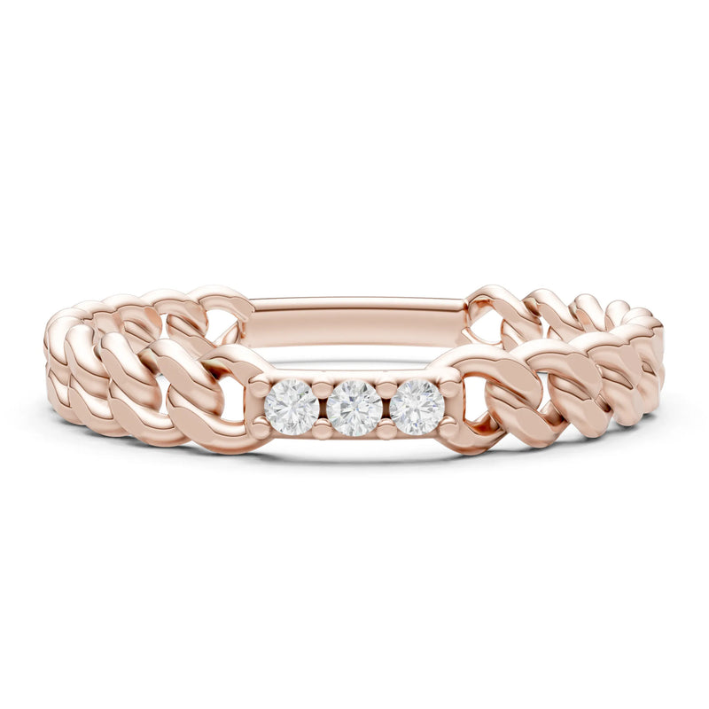 Dainty Chain Link 3-Stone Ring – Round
