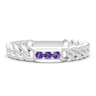 Dainty Chain Link 3-Stone Ring – Round