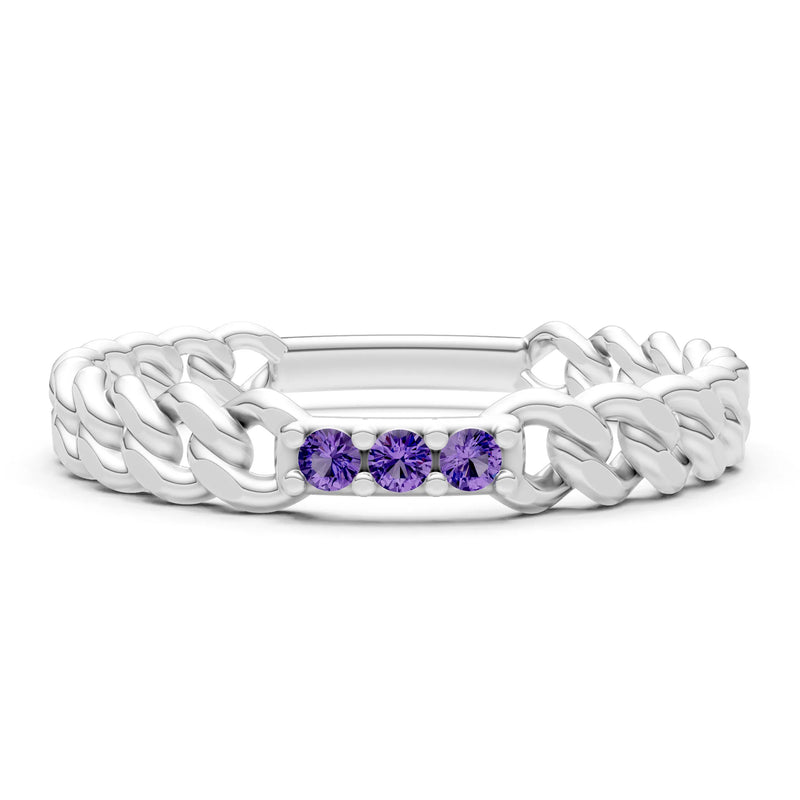 Dainty Chain Link 3-Stone Ring – Round