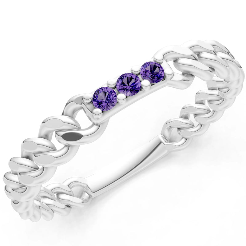 Dainty Chain Link 3-Stone Ring – Round