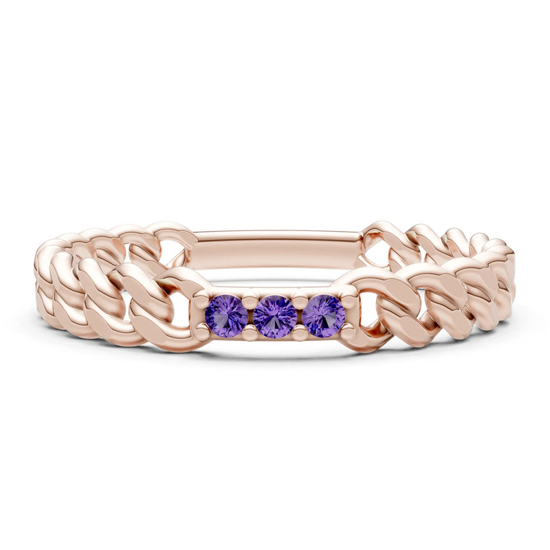 Dainty Chain Link 3-Stone Ring – Round
