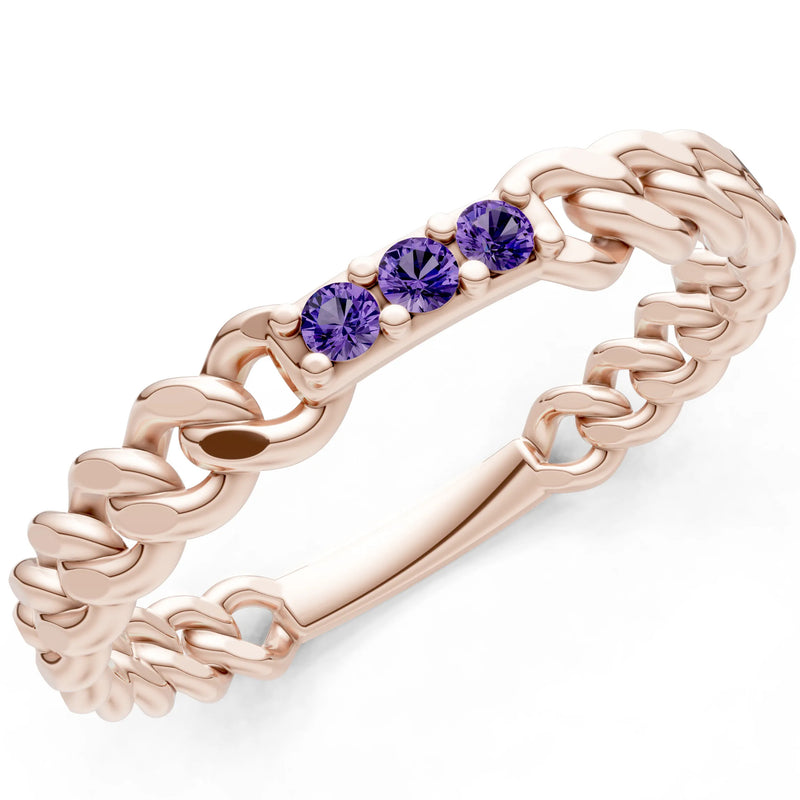 Dainty Chain Link 3-Stone Ring – Round