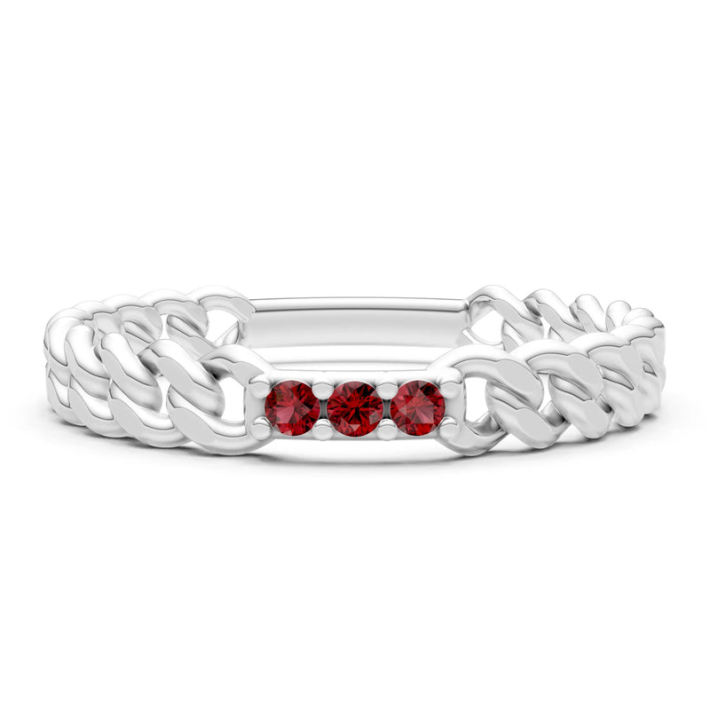 Dainty Chain Link 3-Stone Ring – Round