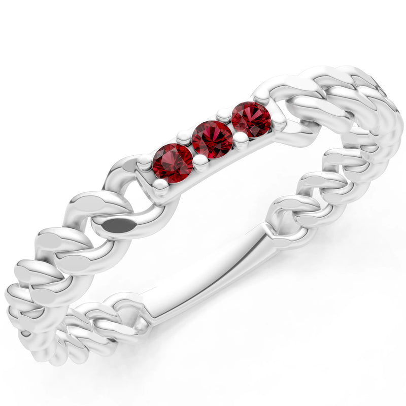 Dainty Chain Link 3-Stone Ring – Round