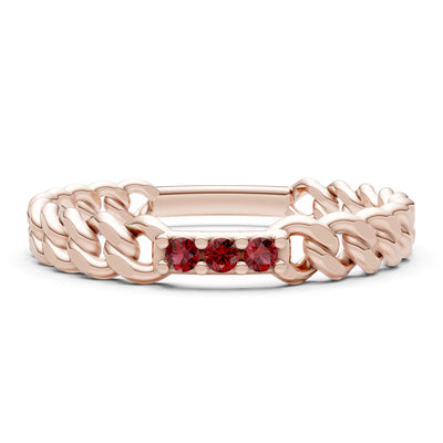 Dainty Chain Link 3-Stone Ring – Round