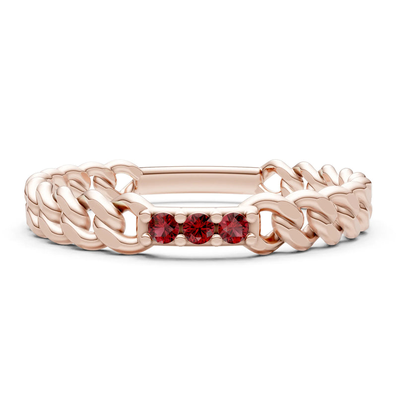Dainty Chain Link 3-Stone Ring – Round