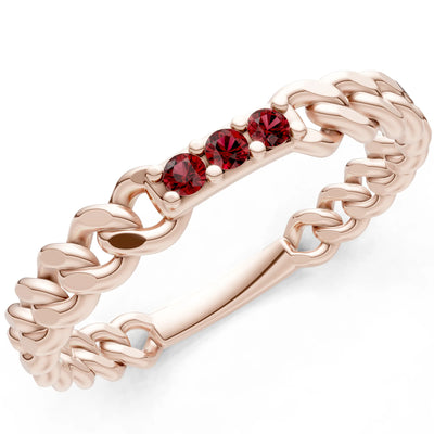 Dainty Chain Link 3-Stone Ring – Round