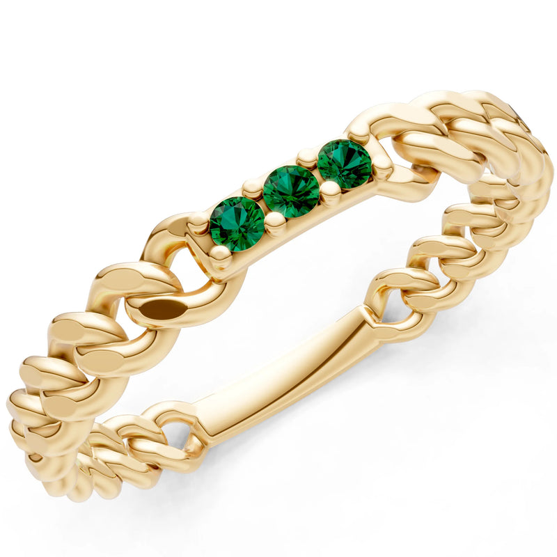 Emerald Dainty Chain Link 3-Stone Ring