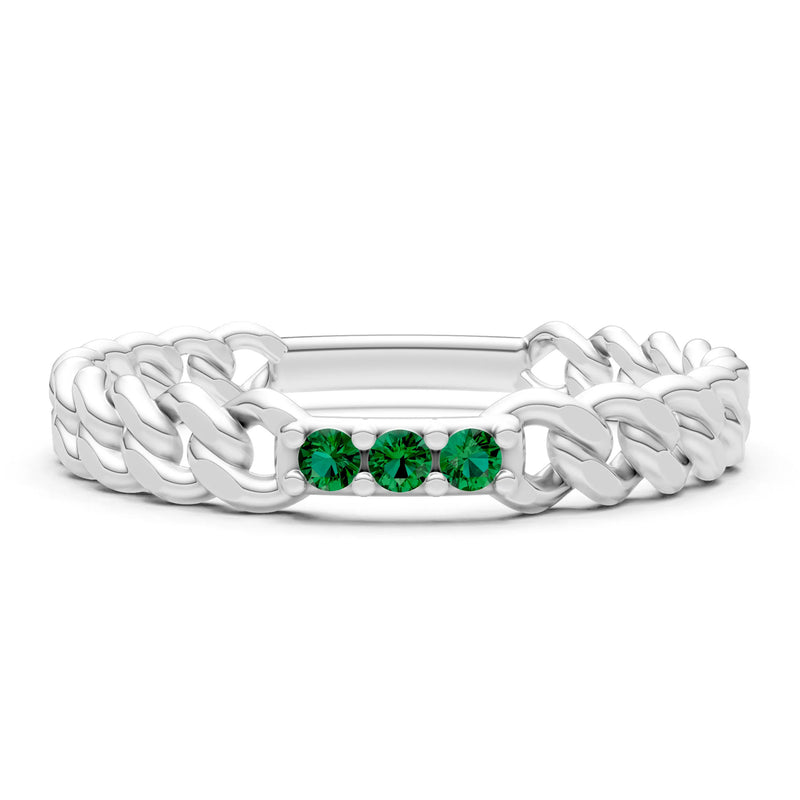 Dainty Chain Link 3-Stone Ring – Round