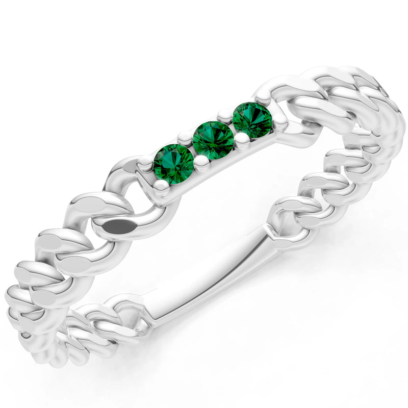 Emerald Dainty Chain Link 3-Stone Ring