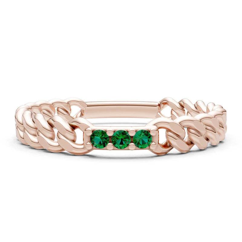 Dainty Chain Link 3-Stone Ring – Round