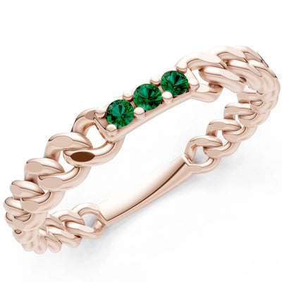 Dainty Chain Link 3-Stone Ring – Round