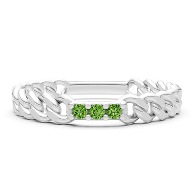 Peridot Dainty Chain Link 3-Stone Ring