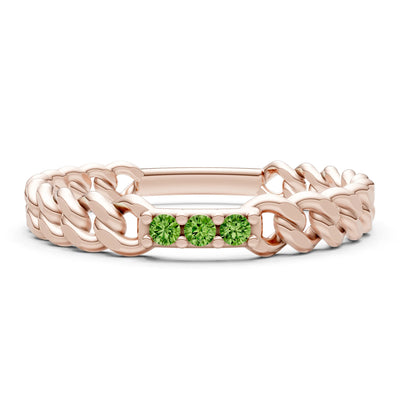 Peridot Dainty Chain Link 3-Stone Ring
