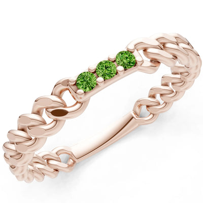 Dainty Chain Link 3-Stone Ring – Round