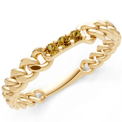 Citrine Dainty Chain Link 3-Stone Ring