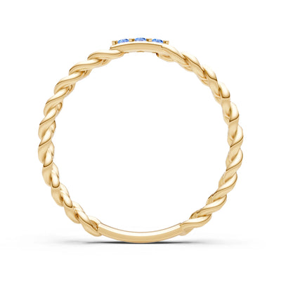 Swiss Blue Topaz Dainty Chain Link 3-Stone Ring