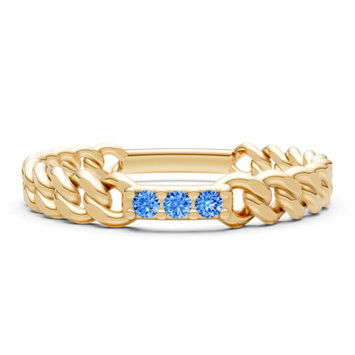Swiss Blue Topaz Dainty Chain Link 3-Stone Ring