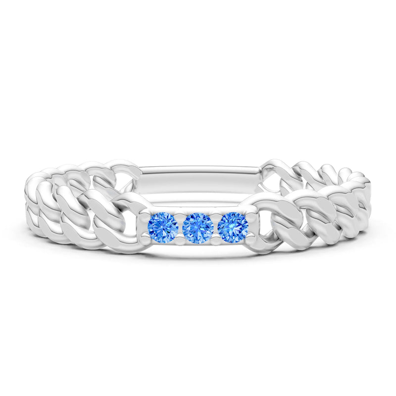 Swiss Blue Topaz Dainty Chain Link 3-Stone Ring