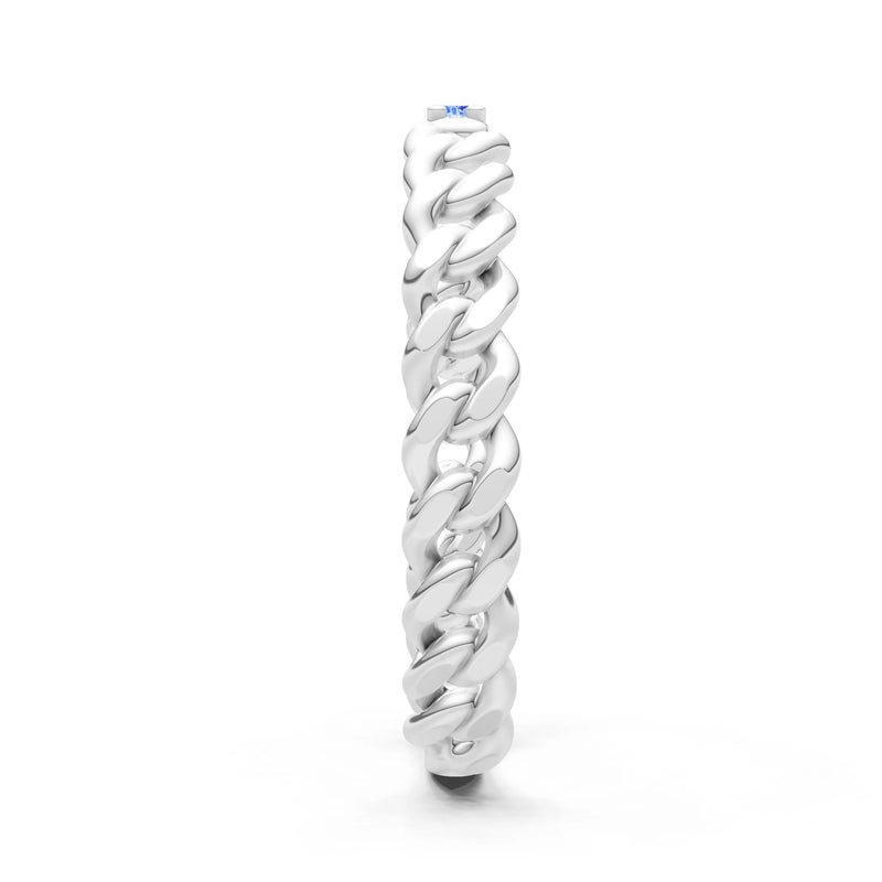 Swiss Blue Topaz Dainty Chain Link 3-Stone Ring