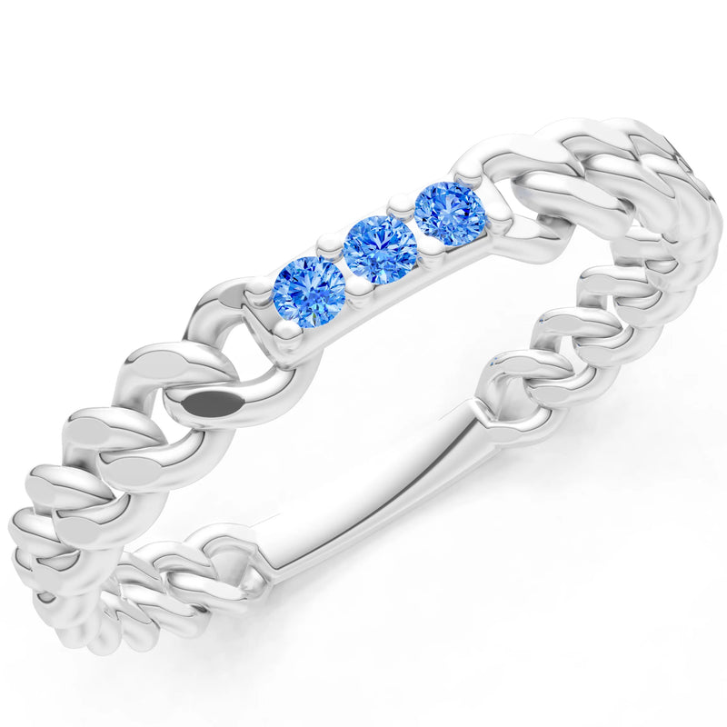 Swiss Blue Topaz Dainty Chain Link 3-Stone Ring