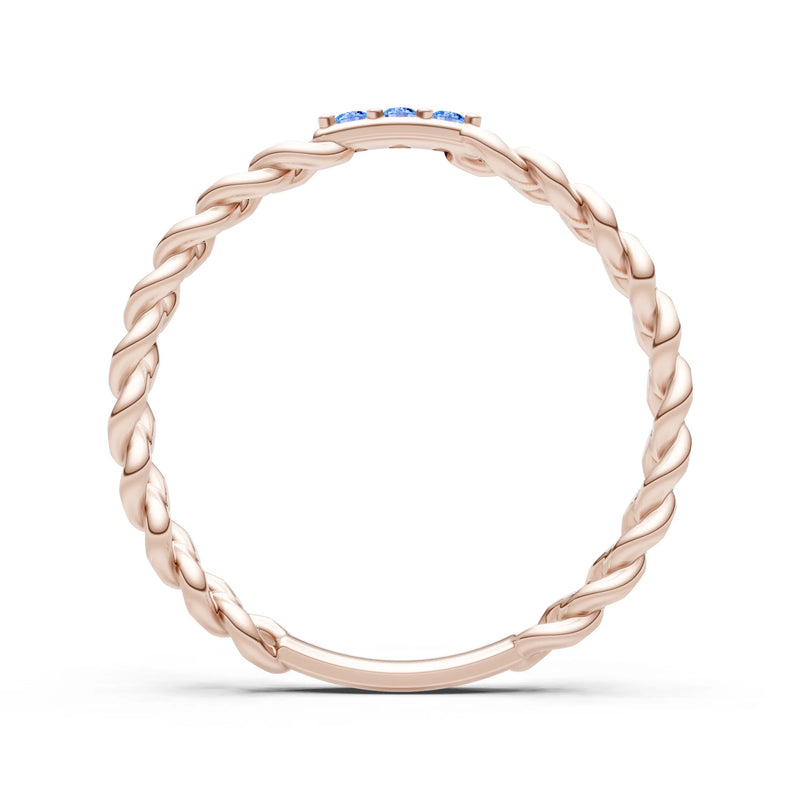 Swiss Blue Topaz Dainty Chain Link 3-Stone Ring