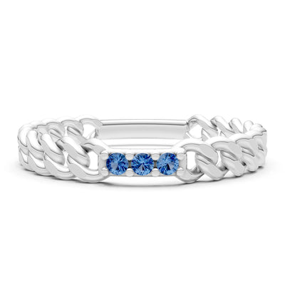 London Blue Topaz Dainty Chain Link 3-Stone Ring