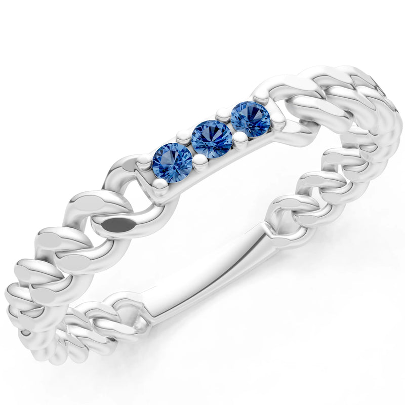 London Blue Topaz Dainty Chain Link 3-Stone Ring